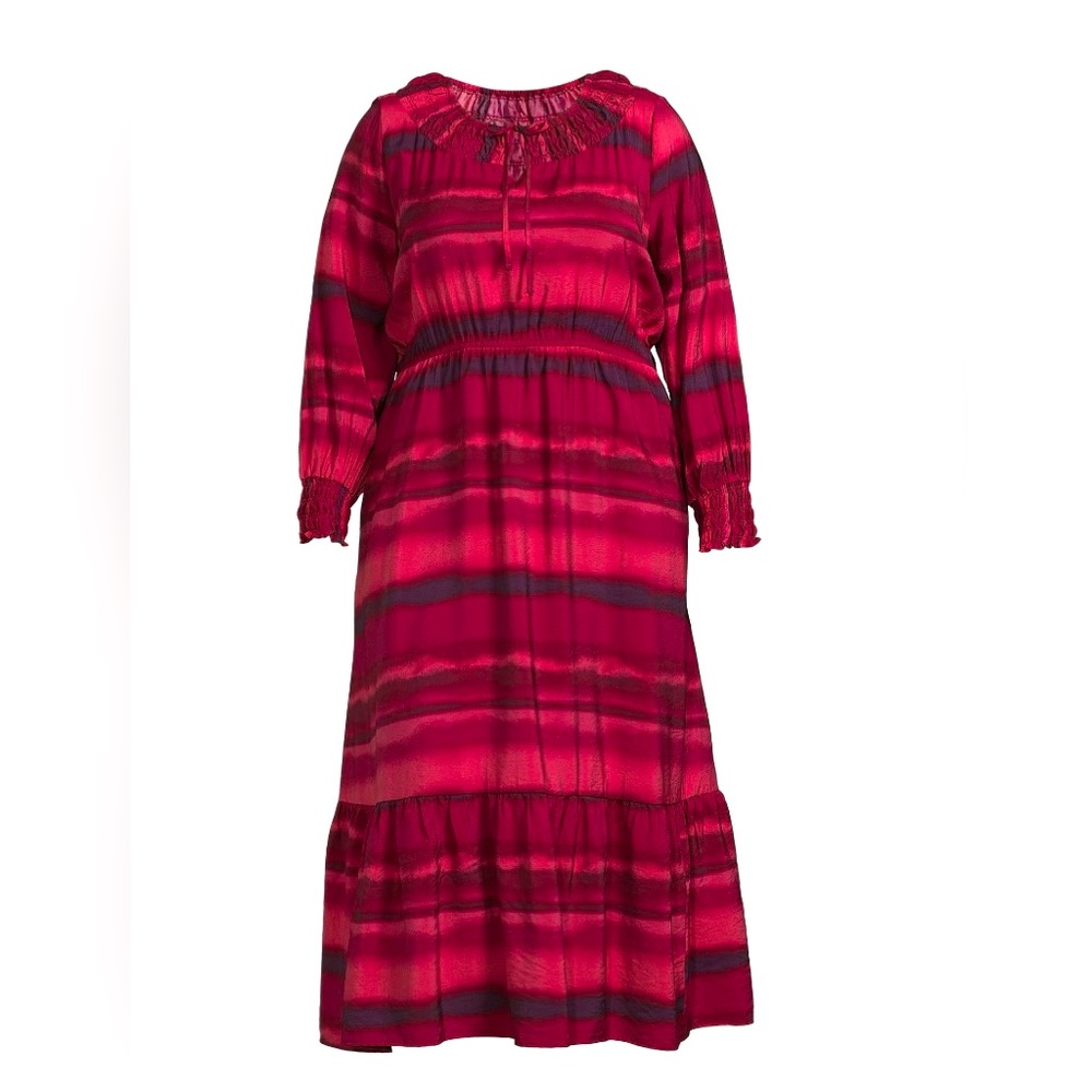 Terra & Sky Women's Plus Peasant Tiered Long Sleeve Maxi Dress, Size 2X
